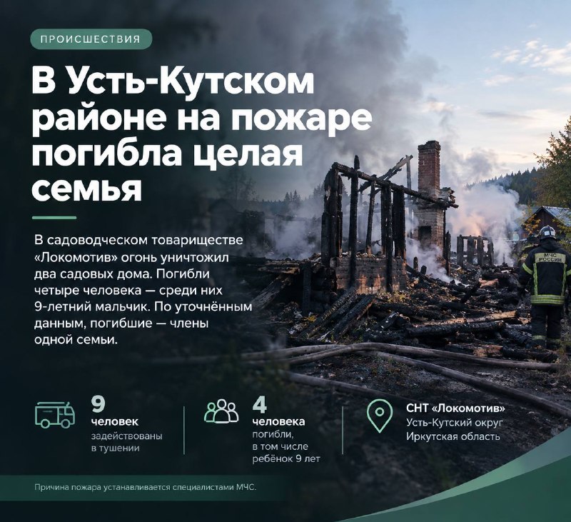 🔥 В Усть-Кутском районе на пожаре погибла целая семья