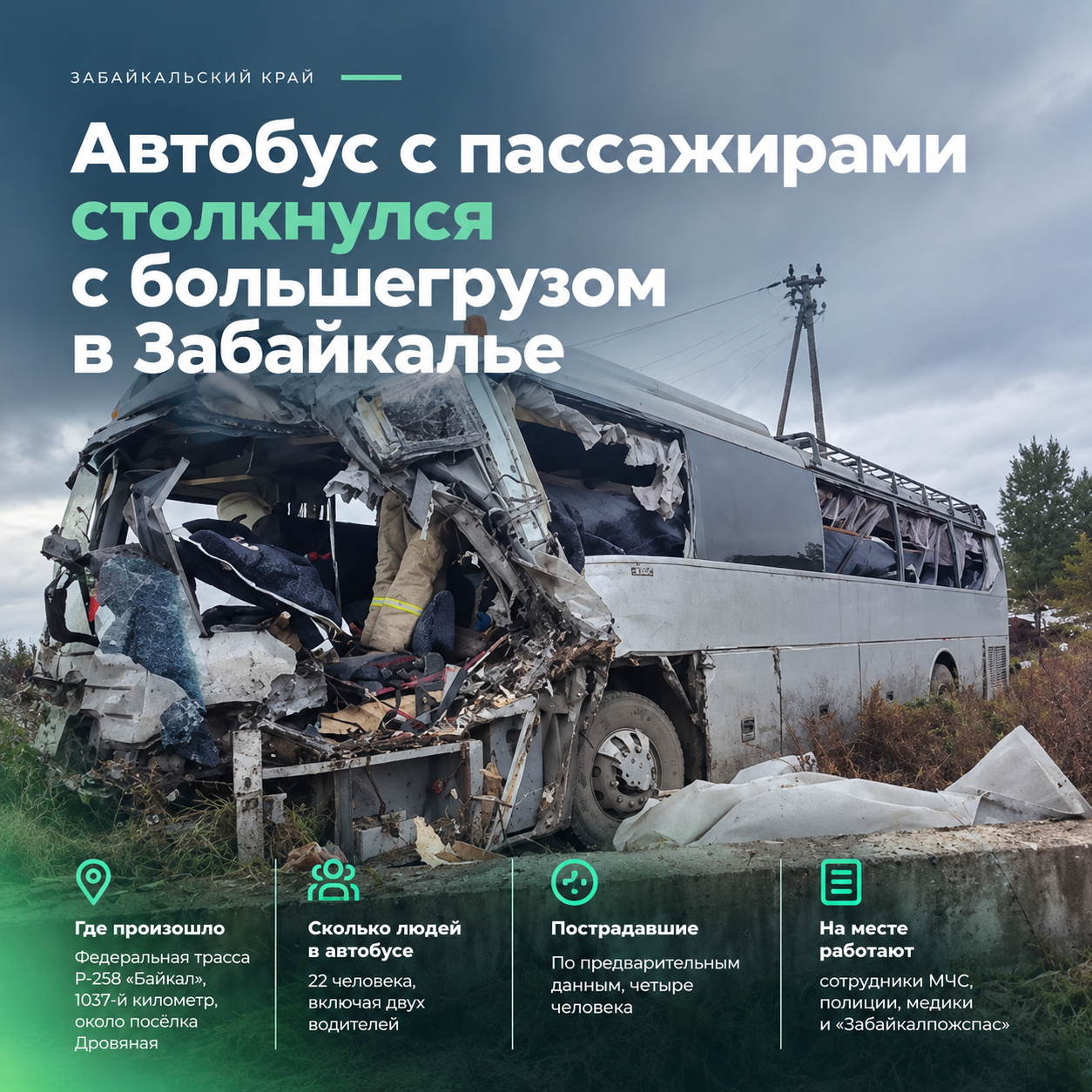 Автобус с пассажирами столкнулся с большегрузом в Забайкалье