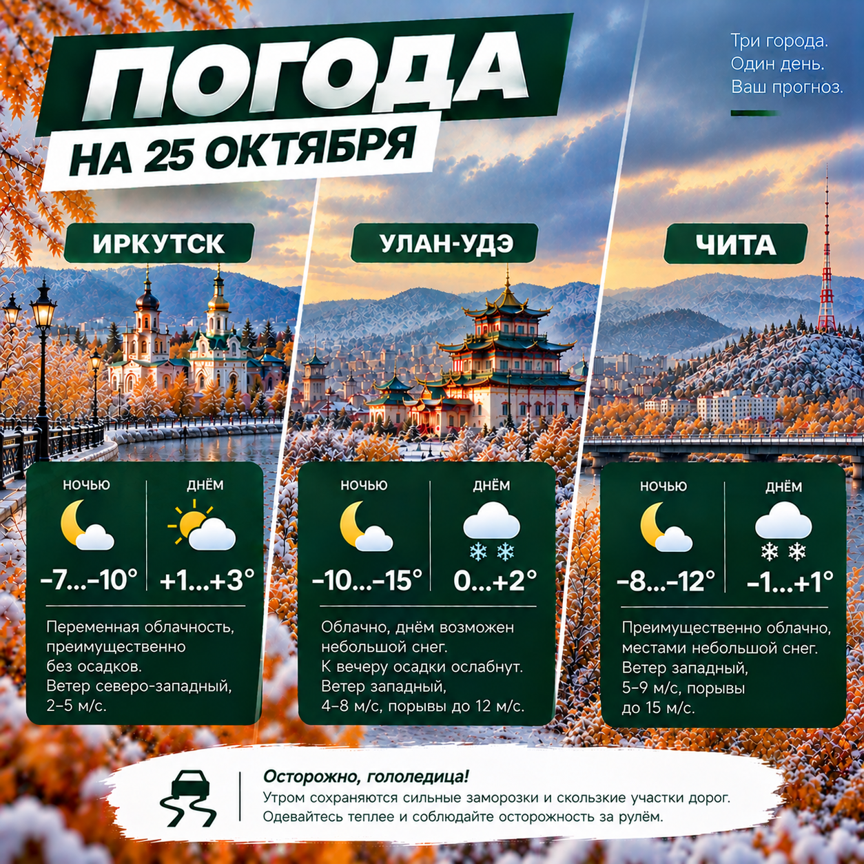 ❄️ Погода на 25 октября: в Восточной Сибири усилятся ночные морозы
